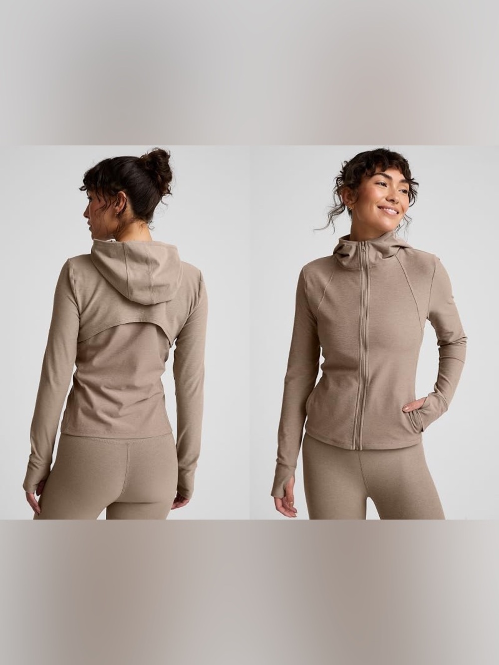 Beyond Yoga Hooded Zip Jacket in Taupe XS